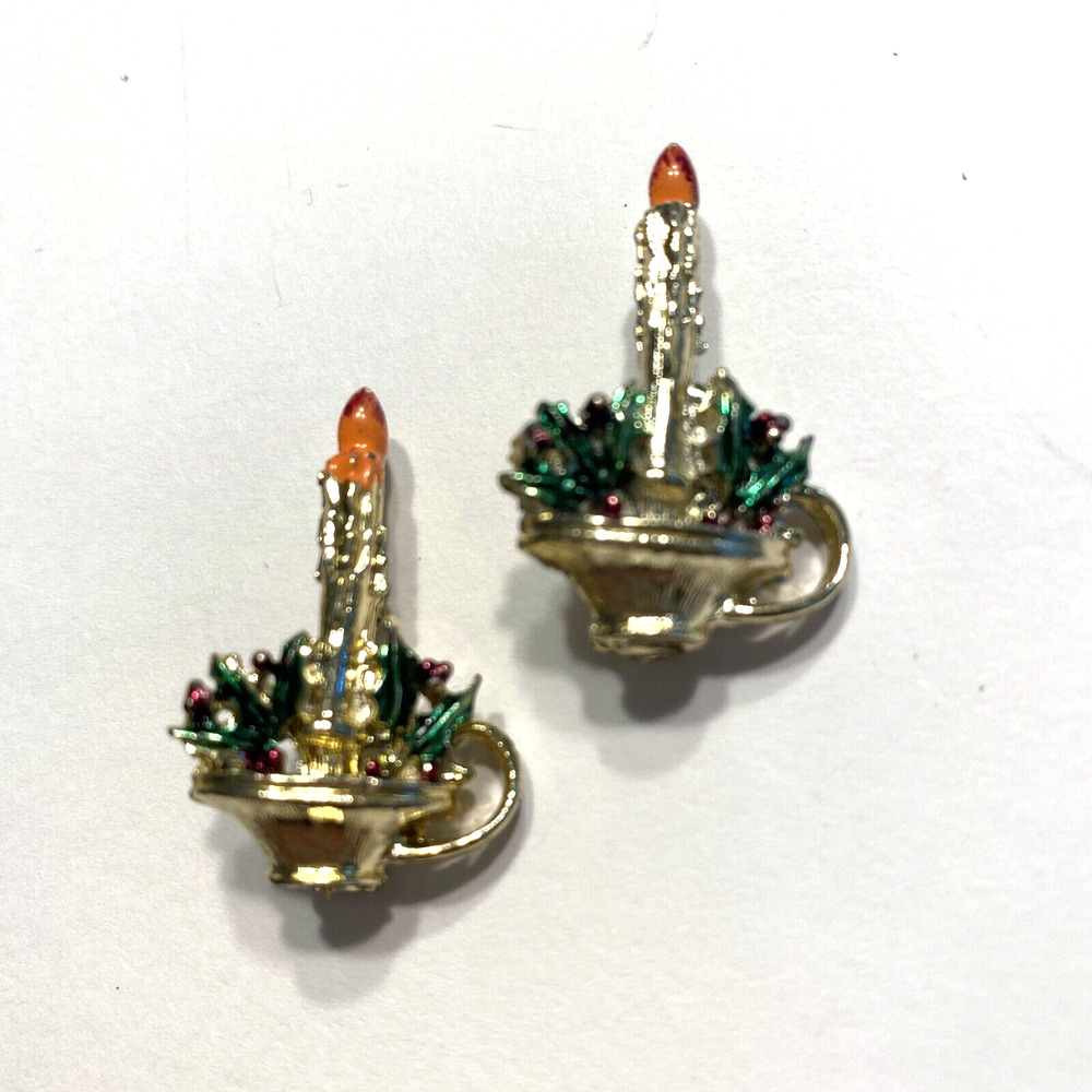 Vintage Christmas Scatter Pins Small Brooches Pair Festive Holiday MCM Candles